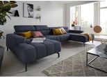 Wohnlandschaft DOMO COLLECTION "Cunelli tolle Sitznähte als Designelement, fester Sitzkomfort, U-Form", blau (dunkelblau), B:376cm H:79cm T:175cm, Sofas, Wohnlandschaft, whlw. verstellbare Kopfteile, passend für gängige Saugroboter