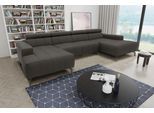 Wohnlandschaft DOMO COLLECTION "Cunelli tolle Sitznähte als Designelement, fester Sitzkomfort, U-Form", grau, B:376cm H:79cm T:175cm, Lederlook;100% Polyurethan, Sofas, Wohnlandschaft, whlw. verstellbare Kopfteile, passend für gängige Saugroboter