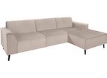 Ecksofa DOMO COLLECTION "Amora, inkl. Federkern, hoher Sitzkomfort, Breite 268 L-Form", beige, B:268cm H:81cm T:159cm, Struktur grob (100% Polyester);Luxus-Microfaser (100% Polyester);Struktur (100% Polyester), Sofas, Ecksofa, Komfortsitzhöhe 47 cm, Fußhöhe passend für gängige Saugroboter