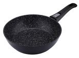 Bratpfanne RESTO KITCHENWARE "Aries, tiefe Wokpfanne mit vierschichtiger Marmor-Antihaftbeschichtung", schwarz, H:6,4cm L:40cm Ø:20cm, Pfannen, Bratpfanne, mit einem abnehmbaren Griff - backofenfest, spülmaschinenfest