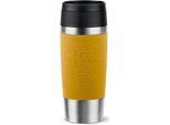 Thermobecher EMSA "Travel Mug Classic, mit 360-Trinköffnung, auslaufsicher, rutschfest", gelb (senf, gelb), H:20,4cm Ø:8,2cm, Edelstahl, Kunststoff, Silikon, Trinkgefäße, Thermobecher, 4h heiß, 8h kalt - 360 ml / 6h heiß, 12h kalt - 500 ml, 100% dicht