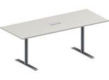 Schäfer Shop Genius Konferenztisch MODENA FLEX, 3-fach Anschluss, Rechteck, T-Fuß Rundrohr, B 2000 x T 800 x H 650-850 mm, lichtgrau/weißalu