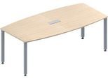Schäfer Shop Genius Konferenztisch MODENA FLEX, 3-fach Tischanschlussfeld, Boot, 4-Fuß Quadratrohr, B 2000 x H 720-840 mm, Ahorn/weißaluminium