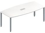 Schäfer Shop Genius Konferenztisch MODENA FLEX, 3-fach Tischanschlussfeld, Boot, 4-Fuß Quadratrohr, B 2000 x H 720-840 mm, weiß/weißaluminium