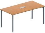 Schäfer Shop Genius Konferenztisch, 3-fach Tischanschlussfeld, Rechteck, 4-Fuß Rundrohr, B 1600 x T 800 x H 720-840 mm, Buche/weißaluminium RAL 9006