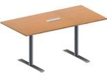Schäfer Shop Genius Konferenztisch MODENA FLEX, 3-fach Anschluss, Rechteck, T-Fuß Rundrohr, B 1600 x T 800 x H 650-850 mm, Buche/weißalu