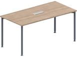 Schäfer Shop Genius Konferenztisch, 3-fach Anschluss, Rechteck, 4-Fuß Rundrohr, B 1600 x T 800 x H 720-840 mm, Eiche-Dekor/weißalu