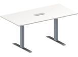 Schäfer Shop Genius Konferenztisch MODENA FLEX, 3-fach Anschluss, Rechteck, T-Fuß Rechteckrohr, B 1600 x T 800 x H 650-850 mm, weiß/weißalu