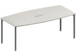 Schäfer Shop Genius Konferenztisch MODENA FLEX, 3-fach Anschluss, Boot, 4-Fuß Rundrohr, B 2000 x H 720-840 mm, lichtgrau/weißalu