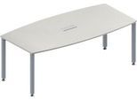 Schäfer Shop Genius Konferenztisch MODENA FLEX, 3-fach Tischanschlussfeld, Boot, 4-Fuß Quadratrohr, B 2000 x H 720-840 mm, lichtgrau/weißaluminium