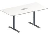 Schäfer Shop Genius Konferenztisch MODENA FLEX, 3-fach Anschluss, Rechteck, T-Fuß Rundrohr, B 1600 x T 800 x H 650-850 mm, weiß/weißalu