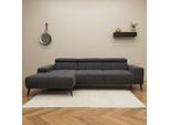 Ecksofa DOMO COLLECTION "Trento L-Form, mit Kufenfuß oder Einzelfuß", grau, B:287cm H:79cm T:175cm, 100% Polyester, Sofas, Ecksofa, whlw. verstellbare Kopfteile, passend für gängige Saugroboter