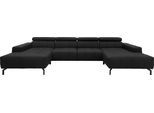 Wohnlandschaft DOMO COLLECTION "Cunelli tolle Sitznähte als Designelement, fester Sitzkomfort, U-Form", schwarz, B:376cm H:79cm T:175cm, Lederlook;100% Polyurethan, Sofas, Wohnlandschaft, whlw. verstellbare Kopfteile, passend für gängige Saugroboter
