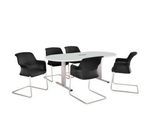 Schäfer Shop Select Besprechungstisch Planova Basic, mit Tischanschlussfeld, Oval, T-Fuß, B 2000 x T 1000 x H 717 mm, lichtgrau/weißaluminium RAL 9006