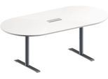 Schäfer Shop Genius Konferenztisch MODENA FLEX, 3-fach Anschluss, Oval, T-Fuß Rundrohr, B 2000 x T 1000 x H 650-850 mm, weiß/weißalu