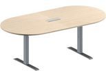 Schäfer Shop Genius Konferenztisch MODENA FLEX, 3-fach Anschluss, Oval, T-Fuß Rechteckrohr, B 2000 x T 1000 x H 650-850 mm, Ahorn/weißalu