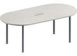 Schäfer Shop Genius Konferenztisch MODENA FLEX, 3-fach Anschluss, Oval, 4-Fuß Rundrohr, B 2000 x T 1000 x H 720-840 mm, lichtgrau/weißalu