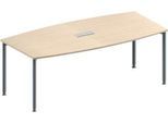 Schäfer Shop Genius Konferenztisch MODENA FLEX, 3-fach Tischanschlussfeld, Boot, 4-Fuß Rundrohr, B 2000 x H 720-840 mm, Ahorn/weißaluminium RAL 9006