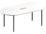 Schäfer Shop Genius Konferenztisch MODENA FLEX, 3-fach Anschluss, Oval, 4-Fuß Rundrohr, B 2000 x T 1000 x H 720-840 mm, weiß/weißalu