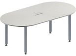 Schäfer Shop Genius Konferenztisch MODENA FLEX, 3-fach Anschluss, Oval, 4-Fuß Quadratrohr, B 2000 x T 1000 x H 720-840 mm, lichtgrau/weißalu
