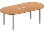 Schäfer Shop Genius Konferenztisch MODENA FLEX, 3-fach Anschluss, Oval, 4-Fuß Rundrohr, B 2000 x T 1000 x H 720-840 mm, Buche/weißalu