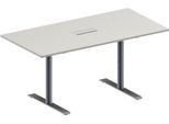 Schäfer Shop Genius Konferenztisch MODENA FLEX, 3-fach Anschluss, Rechteck, T-Fuß Rundrohr, B 1600 x T 800 x H 650-850 mm, lichtgrau/weißalu
