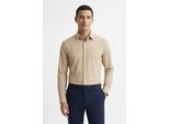 Langarmhemd BOSS "HANK", Herren, Gr. 43, N-Gr, open beige286, Jersey, Obermaterial: 76% Polyamid, 24% Elasthan, unifarben, slim fit hüftbedeckend, 2-Knopf-Manschette mit Schlitz, Hemden, Kentkragen, Performance-Stretch-Jersey