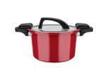 GSW , Rot , Metall , 6 l , rund , 16 cm , hitzebeständige Griffe, rostfrei, Griffe werden nicht heiß, hitzebeständig, Druckregelventil, optimale Wärmeverteilung, leichte Reinigung,mit Dampfablass, nicht backofengeeignet ,