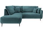 Ecksofa HOME AFFAIRE "Lazio modern und bequem, schmale Armlehnen, tolle Detailverarbeitung", blau (silber, zierkissen silber), B:255cm H:94cm T:190cm, 93% Polyester, 7% Polyamid, Sofas, Ecksofa, zwei verschiedene Fußfarben wählbar