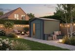 Gartenhaus WEKA "Killarney", grüngrau, anthrazit, ohne Fußboden, ohne Dacheindeckung, Massivholz, Gartenhäuser, Gartenhaus, Doppeltür, 1 1/2 Seite mit Fenster, inkl. Sitztruhe