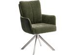 Esszimmerstuhl MCA FURNITURE "MALIA", grün (olive, edelstahl gebürstet, olive), B:61cm H:90cm T:67cm, Polyester, Stühle, Esszimmerstuhl, (Set, 2 Stck), 360 drehbar, Taschenfederkern, Sitzhöhe ca. 49 cm
