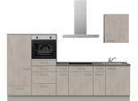 Küchenzeile NOBILIA "Riva I", NEU: individuell anpassbar mit gratis Profi-Beratung", grau (küche: grau, korpus: steingrau, arbeitsplatte: beton schiefergrau nachbildung), B:300,3cm H:216,6cm T:60cm, Komplettküchen-Sets, Küchenzeile, vormontiert, Breite 300 cm, Ausrichtung wählbar, wahlw. mit E-Geräten