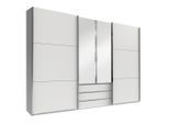 P & B , Silberfarben, Weiß , Glas, Holzwerkstoff , 4 Fächer , 3 Schublade(n) Schubladen , 300x216x65 cm , BQ - Bündnis für Qualität, Made in Germany, DIN EN ISO 9001 , umfangreiches Zubehör erhältlich, in verschiedenen Größen erhältlich, in verschiedenen Holzdekoren erhältlich, Schrankfront mit Spiegel ,