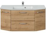 Waschtisch SAPHIR "Quicket 318, mit Glasbecken, 112cm breit", braun (riviera eiche quer nachbildung), B:112cm H:53cm T:48cm, Holzwerkstoff, Waschtische, Waschtisch