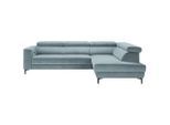 Ecksofa Emma Rechts Hellblau Velours Hellblau