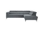 Ecksofa Emma Rechts Blaugrau Velours Blaugrau