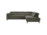 Ecksofa Emma Rechts Graugrün Velours Graugrün