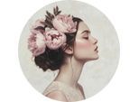 Metallbild Woman With Peony Flowers