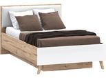 Stauraumbett FORTE "Vankka viel Stauraum, skandinavisches Design, Made in Europe", weiß (planked eiche, weiß, planked eiche, stoff hell grau, planked eiche), B:127,4cm H:94,2cm L:206,5cm, Betten, Stauraumbett, aufklappbarer Lattenrost, weitere Produkte zur Serie erhältlich