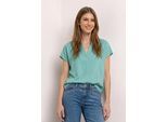 Kurzarmbluse STREET ONE, Damen, Gr. 34, misty mint, Stoff, 100% Viskose, unifarben, normal normal, Rundhals, abgesteppt, Blusen, mit geschlitztem Rundhalsausschnitt