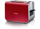 BOSCH Toaster "Styline TAT8614N, integrierter Brötchenaufsatz, Liftfunktion", rot (deep rot), B:31,3cm H:18,4cm T:17cm, Toaster, Auftaufunktion, Abschaltautomatik, Brotzentrierung, Edelstahl/rot