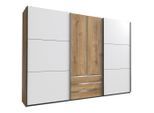 P & B , Weiß, Eichefarben , Holzwerkstoff , 4 Fächer , 3 Schublade(n) Schubladen , 300x216x65 cm , BQ - Bündnis für Qualität, Made in Germany, DIN EN ISO 9001 , umfangreiches Zubehör erhältlich, in verschiedenen Größen erhältlich, in verschiedenen Holzdekoren erhältlich , Schlafzimmer, Kleiderschränke, Schwebetürenschränke