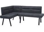Eckbank BYLIVING "MONTREAL", anthrazit, schwarz, B:181cm H:87cm T:56cm, Stahl, Stoff, Sitzbänke, Eckbank, Microfaser, bis 330 kg, Taschenfederkern, Ziernaht im Rücken