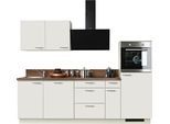 Küchenzeile KOCHSTATION "KS-Scafa, vormontiert, mit höhenverstellbaren Füßen", beige (küche: natur, korpus: magnoliafarben, arbeitsplatte: walnuss braun nachbildung), B:260cm T:60cm, Komplettküchen-Sets, Küchenzeile, Soft-Close, wahl. mit E-Geräten inkl. Geschirrspüler, Breite 260 cm