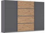 Kleiderschrank RAUCH "Schwebetürenschrank Garderobe Schrank TOP ANGEBOT Avola", grau (graumetallic, eiche artisan, leisten graumetallic), B:315cm H:229cm T:62cm, Holzwerkstoff, Schränke, Kleiderschrank, mit eleganten Zierleisten in Chrom, Schwarz oder Weiß MADE IN GERMANY