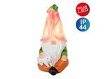 LED Solarleuchte NÄVE "Zwerg Günter", bunt, B:12,5cm H:21,5cm L:10,7cm, Leuchten, bunter Zwerg sitzend mit kleinem Hase, Druckschalter, LED warmweiß