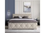 Boxbett HOME AFFAIRE "Alfie, inkl. Bettkasten&Topper", beige, L:211cm, Holzwerkstoff, Spanplatte, Komplettbetten, Wahlweise mit Knopfsteppung oder Strasssteinen, H2, H3 und H4 wählbar
