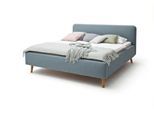 Polsterbett MEISE.MÖBEL "Mattis", blau (eisblau), B:161cm H:105cm L:218cm, Bezug Bett: Strukturstoff (100% Polyester), Betten, Polsterbett, Topseller, wahlweise mit Bettkasten