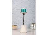 Kerzenständer KAYOOM "Fayya 225", bunt (silberfarben, weiß), B:10cm H:30cm T:10cm Ø:10cm, Aluminium, Marmor, Kerzenhalter, Höhe ca. 30 cm