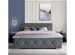 Boxbett HOME AFFAIRE "Alfie, inkl. Bettkasten&Topper", grau (anthrazit), L:211cm, Holzwerkstoff, Spanplatte, Komplettbetten, Wahlweise mit Knopfsteppung oder Strasssteinen, H2, H3 und H4 wählbar